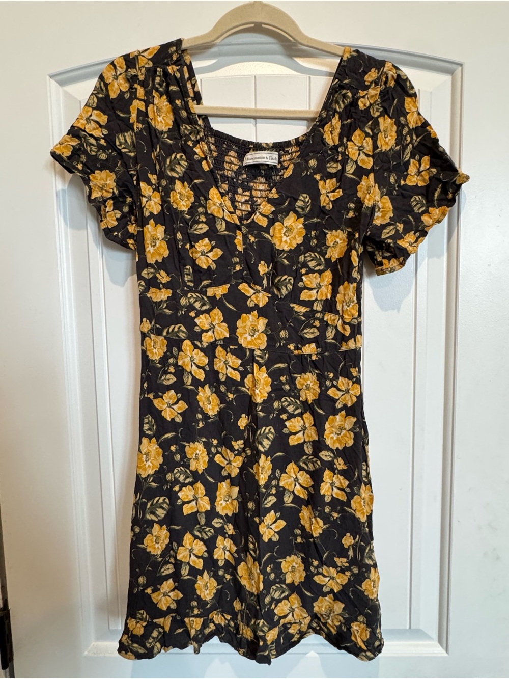Abercrombie & Fitch Black Mini Dress with Yellow Floral Print